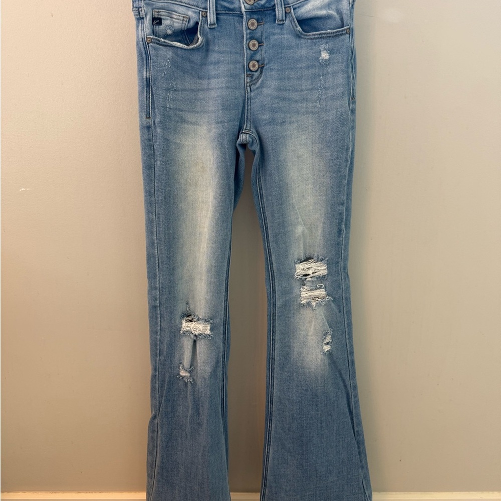 Kancan Distressed Flare Button Fly Jeans